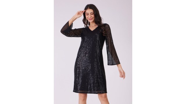 FableStreetWomen Net Sequin Sheath Dress