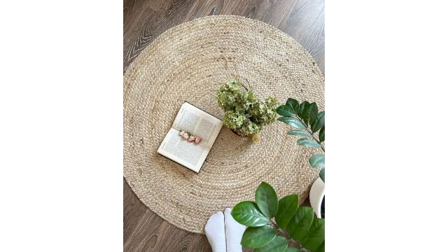 Farmhouse Rugs Natural Beige Jute Hand Braided Rug