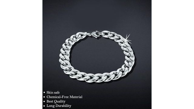 Fashion Frill Stylish Silver Plated Stainless Steel Chain Style Silver Bracelet