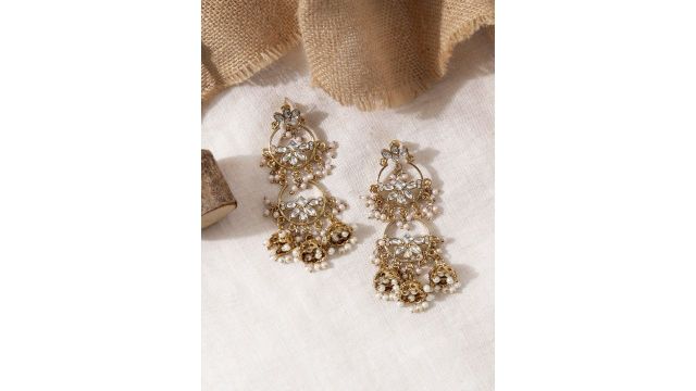 Fida Gold‑Plated White Contemporary Jhumkas