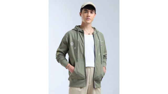 Flying Machine Men Embroidered Hooded Sweatshirt