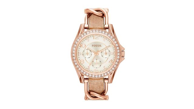 Fossil Women Leather Riley Analog White & Beige Dial Watch