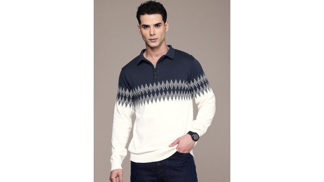 French Connection Geometric Self Designed Pure Cotton Pullover