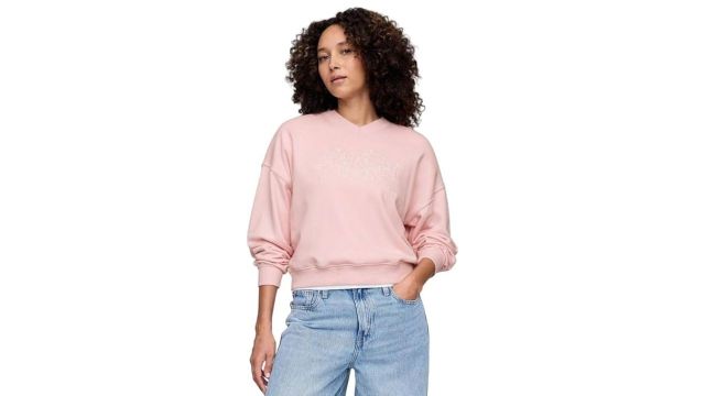 GAP Women's Cotton Blend Full Sleeves V-Neck Sweatshirt