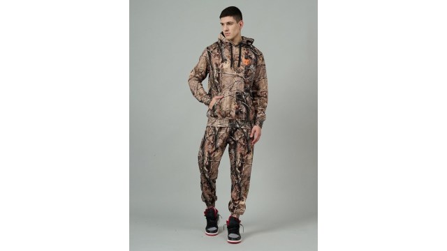 GO DEVILAbstract Printed Hooded Oversized Woollen Fleece Sweatshirt With Joggers