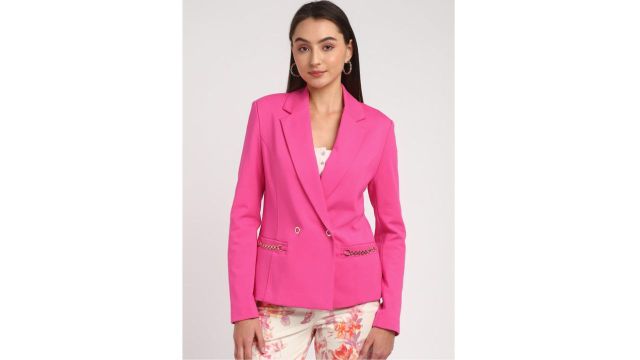 GUESS Notched Lapel Collar Double-Breasted Blazer