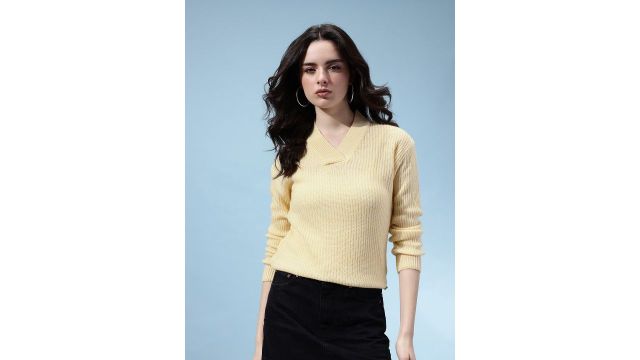 Glitchez Ribbed V-Neck Pullover