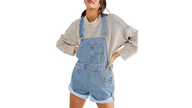 HERE&NOW Casual Rolled Cuff Denim Jumpsuit Dungarees