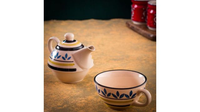 HS HINDUSTANI SAUDAGAR Lemon Leaf Bloom Ceramic Tea Pot Kettle