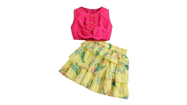 Hopscotch Girls Top & Floral Skirt Set (Pink)