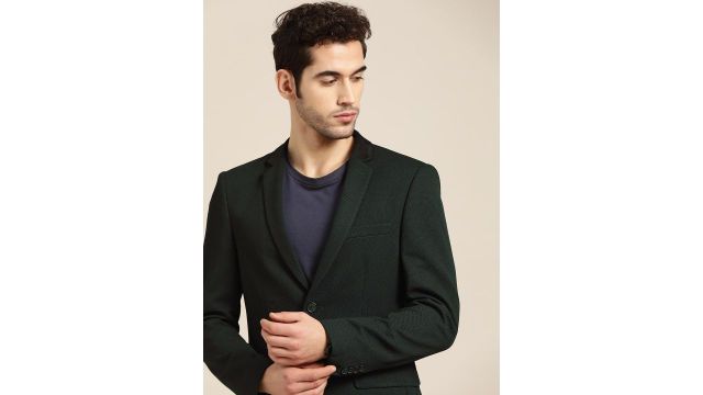 INVICTUS Men Green Solid Slim Fit Single Breasted Casual Blazer