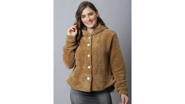 JAKANARY Women Solid Lightweight Sherpa Jacket