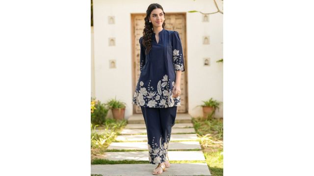 JISORA Women’s Blue Printed Cotton Co‑Ord Set