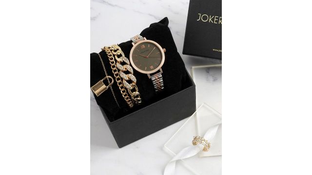 JOKER & WITCH Women Gold & Rose Toned Watch Gift Set JWLT543