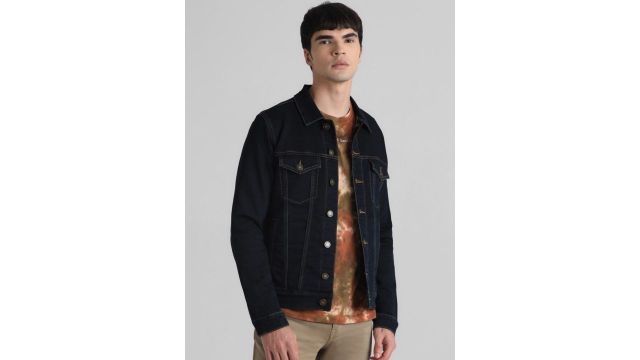 Jack & Jones Blue Solid Denim Jacket