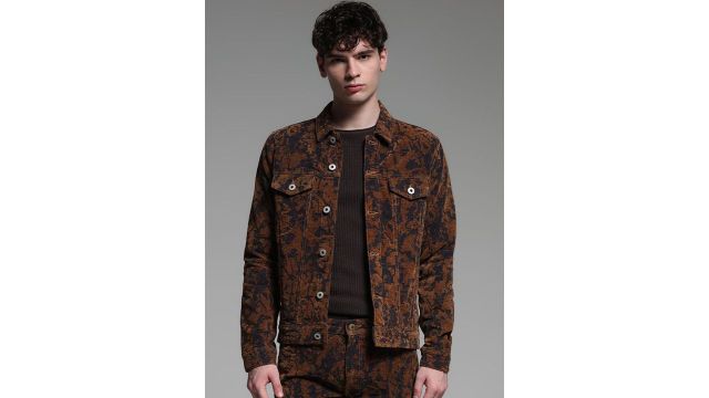 Jack & Jones Brown Abstract Embroidered Denim Jacket