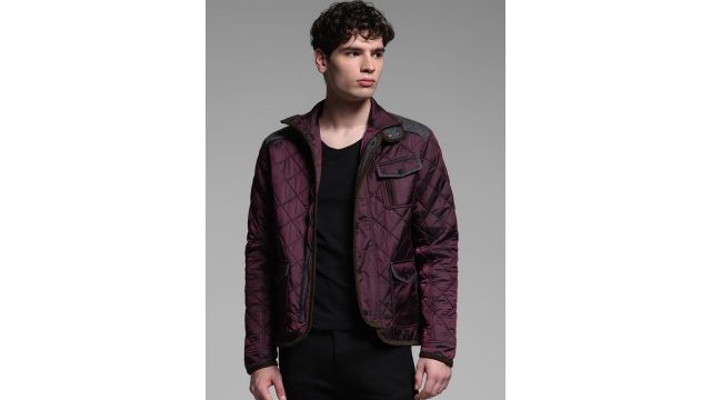 Jack & Jones Men Mock Collar Solid Casual Quilted Jacket