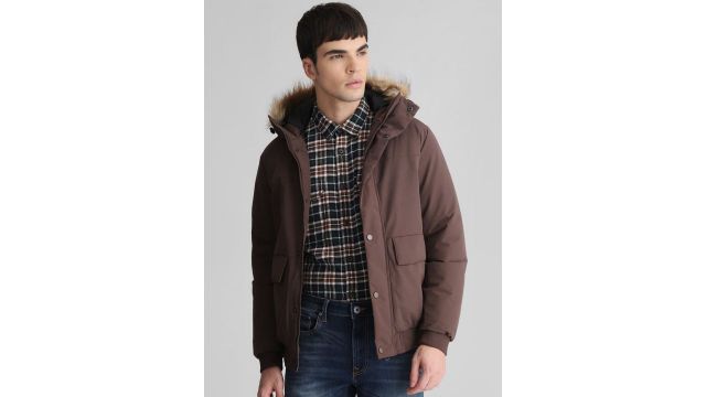 Jack & Jones Solid Casual Parka Jacket With Faux Fur Trim