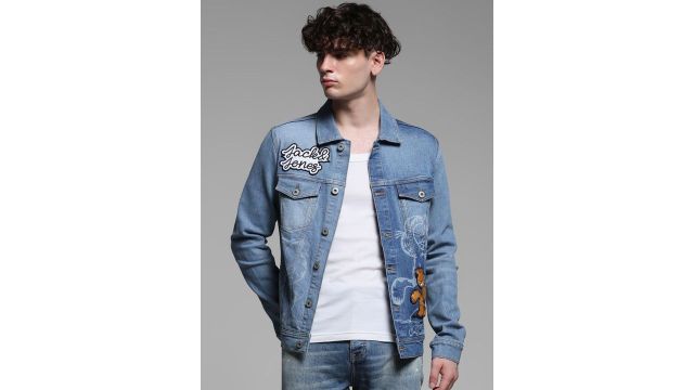 Jack & Jones Washed Colourblocked Crop Denim Jacket
