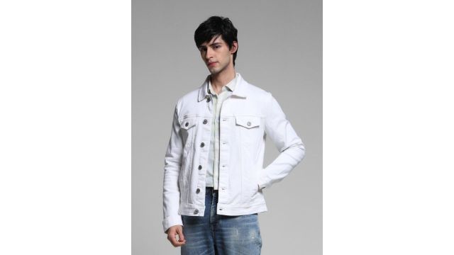 Jack & Jones White Solid Cotton Denim Jacket