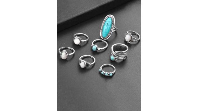 Jewels Galaxy Set Of 8 Sliver-Plated Contemporary Stackable Finger Rings