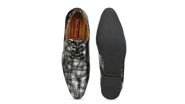 John Karsun Men Black Printed Formal Leather Derbys