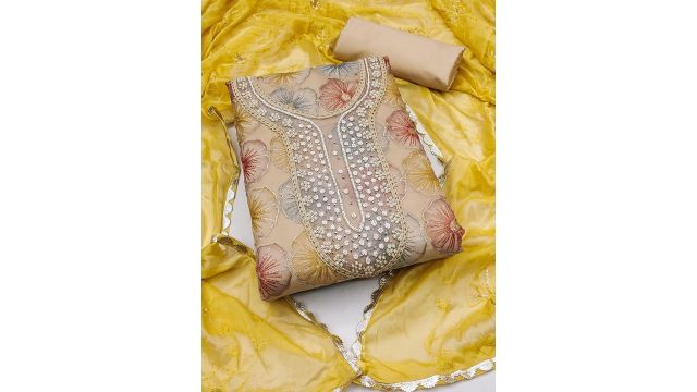 KALINI Embellished Organza Unstitched Dress Material