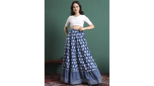 KALINI Printed Flared Maxi Skirt