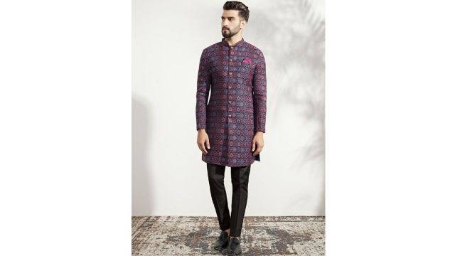 KISAH Men Ethnic Motifs Printed Indowestern Sherwani Set