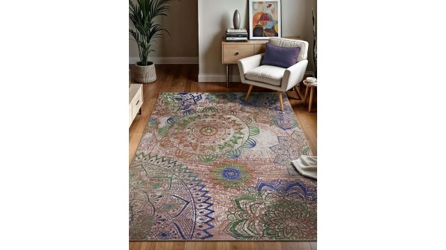 Kaleen India Beige And Red Floral Printed Anti-Skid Backing Washable Rugs
