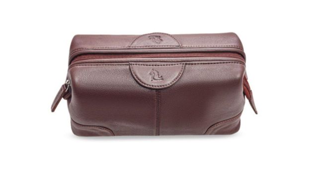 Kara Unisex Tan Brown Genuine Leather Travel Toiletry Kit