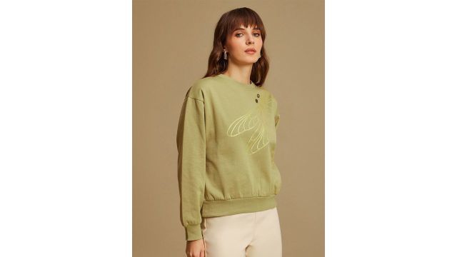 Kazo Graphic Printed Cotton Pullover (Green)