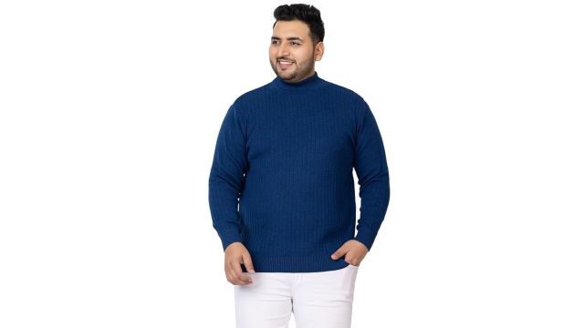 Kvetoo Plus Size Men High Neck Full Sleeve Winter Woolen Sweater