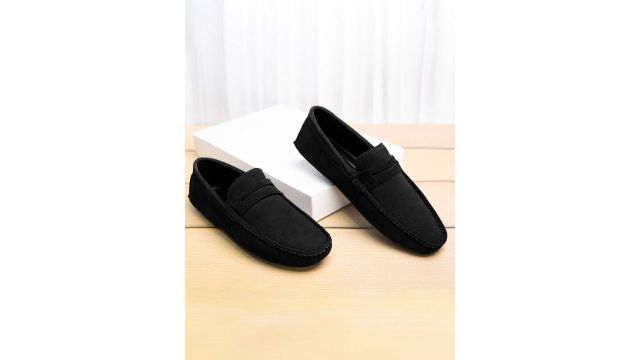 LOUIS STITCH Men Obsidian Black Italian Suede Driving Loafers