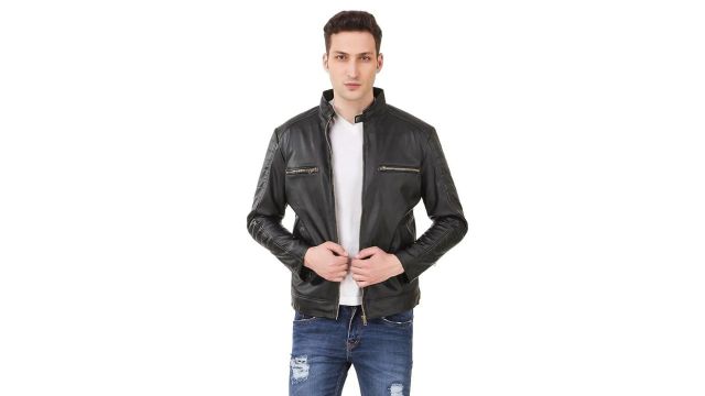 Leather Retail Black Designer Biker Jacket for Man