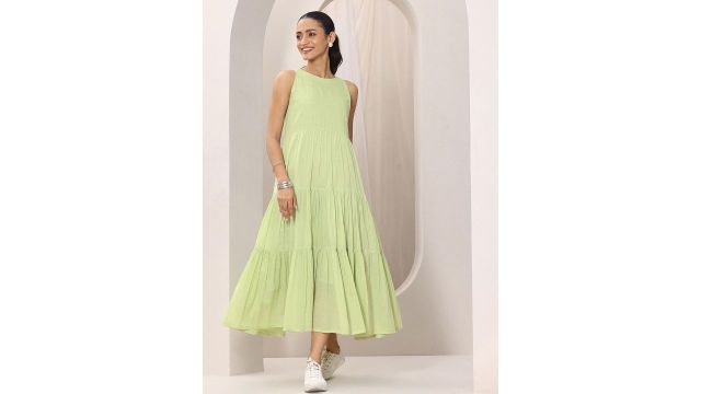 Libas Cotton Fit & Flare Midi Dress (Green)
