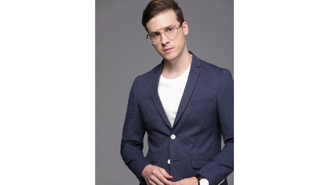 Louis Philippe Sport Men Dark Blue Printed Super Slim Fit Semiformal Blazer