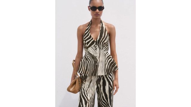 MANGO Zebra Print Halter Neck Waistcoat