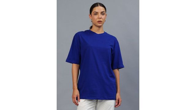 Mad Over Print Women Solid Round Neck Cotton Oversized T-shirt