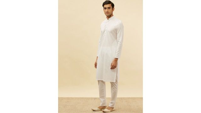 Manyavar Chevron Self Design Regular Pure Cotton Kurta with Pyjamas