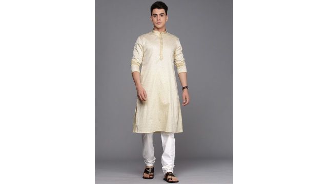 Manyavar Men Beige Self Design Kurta with Churidar