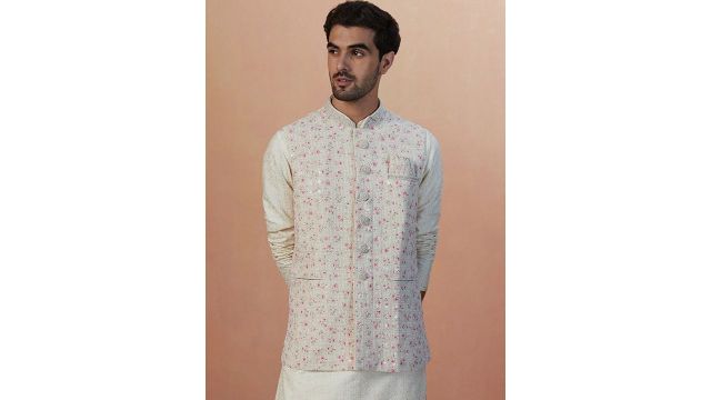 Manyavar Men Printed Woven Sleeveless Nehru Jacket