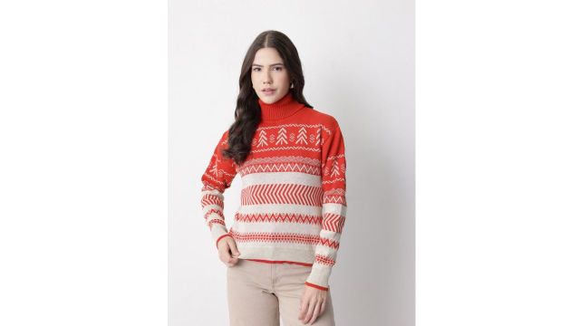Mast & Harbour Solid Turtle Neck Fair Isle Pullover