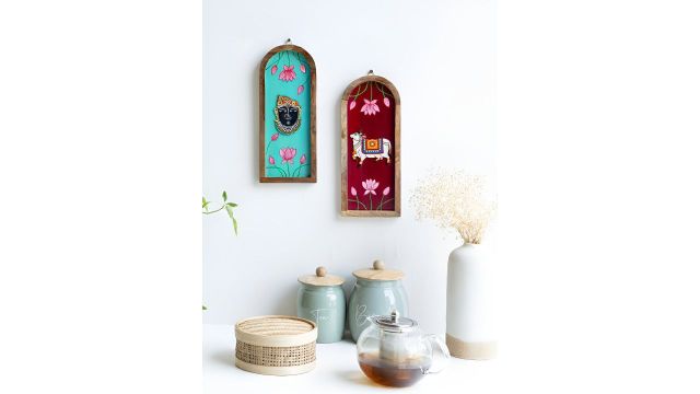 Mirai Woods Keshava Vertical Wood Natural Elements Glossy Hall 2Pcs Wall Plates-11.8In