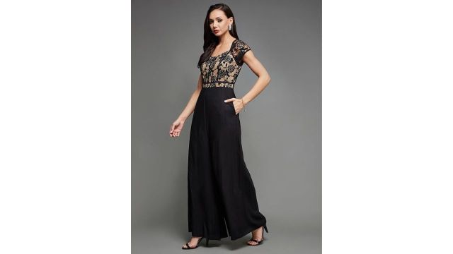 Miss Chase Women's Self Design Cut-Out Georgette Jumpsuit