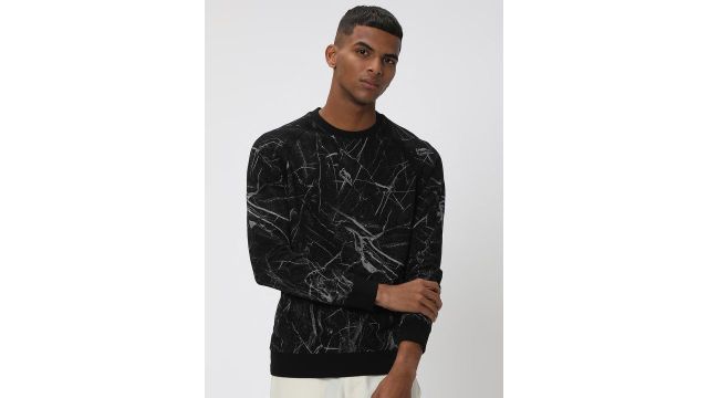 Mufti Abstract Printed Round Neck Long Sleeve Cotton Pullover Sweatshirt