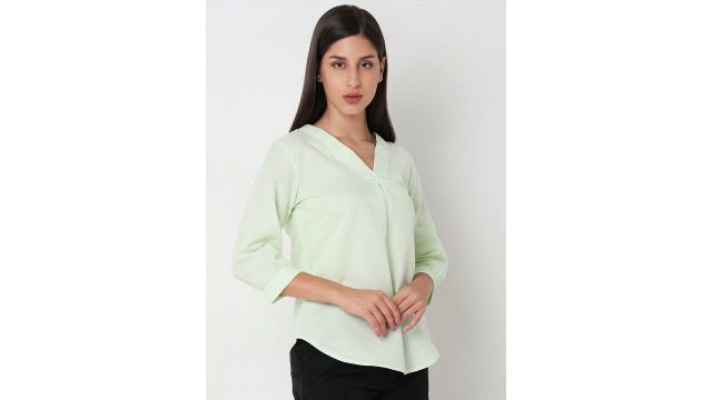 NOT SO PINK Cotton Linen V Neck Top