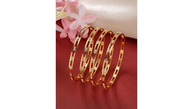NVR Set Of 4 Gold Plated Cubic Zirconia Stone Studded Bangles