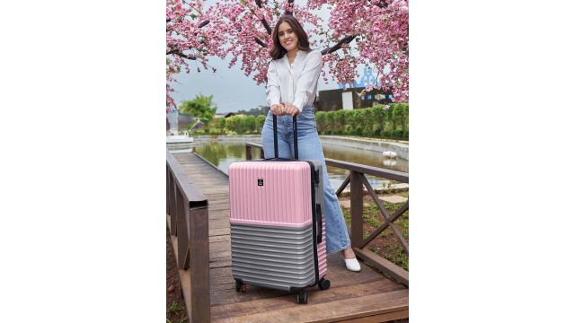 Nasher Miles Istanbul Hard-Sided ABS and PC Large Pink Grey Trolley Bag (28 Inch / 75 cm)