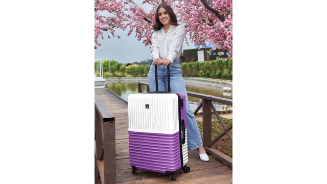 Nasher Miles Istanbul Hard-Sided ABS and PC Large White Purple Trolley Bag (28 Inch / 75 cm)